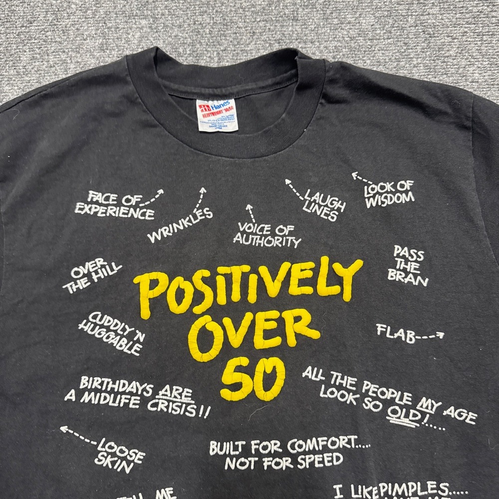 VTG Hanes T-Shirt Men's Large Positively Over 50 Single Stitch Cotton Blend - Picture 8 of 10